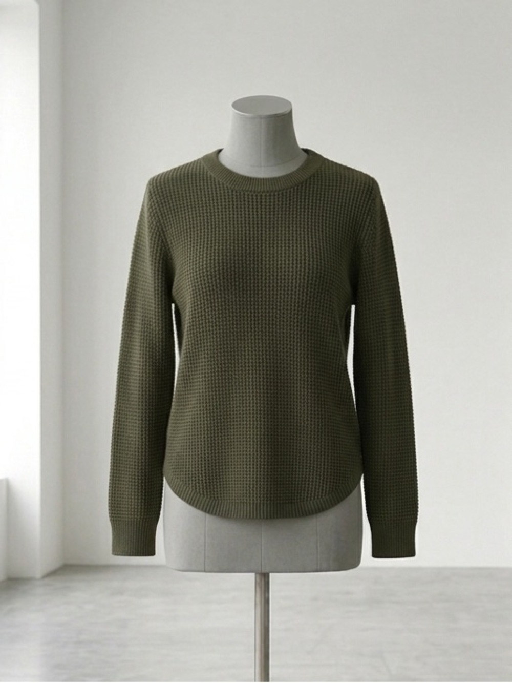Express Olive Green Crewneck Waffle Knit Sweater